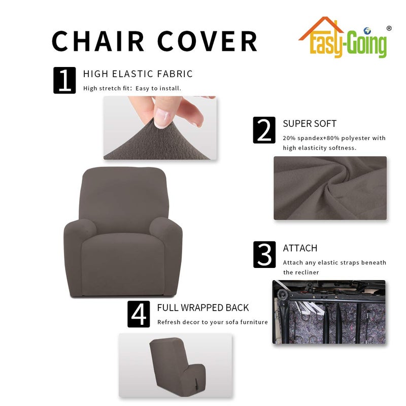 Easy-Going 4 Pieces Microfiber Stretch Recliner Slipcover â€“ Spandex Soft Fitted Sofa Couch Cover, Washable Furniture Protector with Elastic Bottom for Kids, Pet(Recliner, Taupe) - Image 4